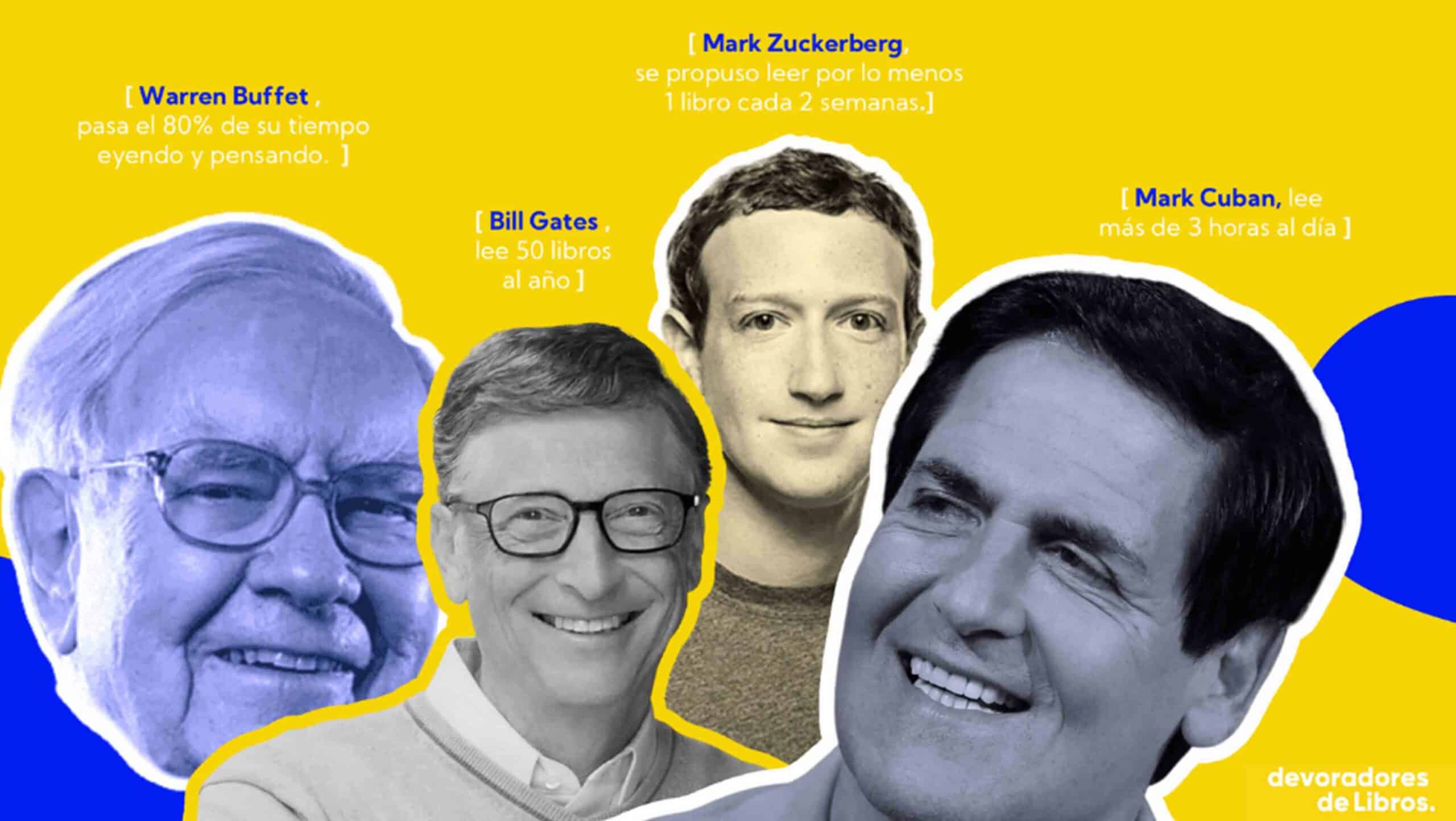 importancia de la lectura para grandes empresarios, warren buffet, mark zuckemberg, bill gates, mark cuban